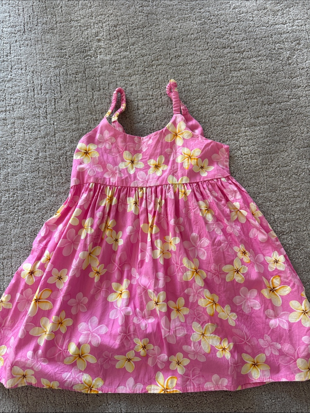 Girls' Pink Floral Sundress with Yellow Plumeria Print